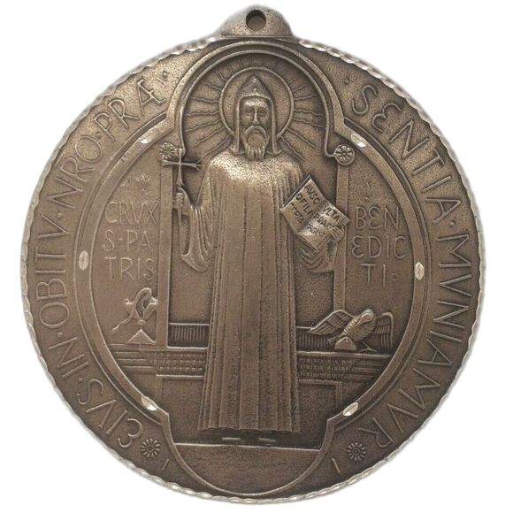 St. Benedict Door Medallion 4inch Two Sided Engraved Hanging Pendant - Picture 1 of 4